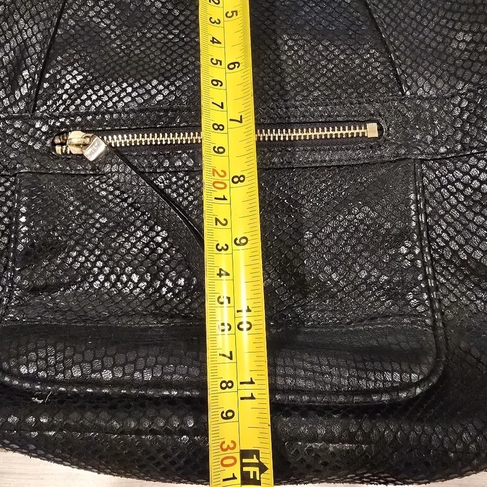 TUSK Small Gotham Snake Skin Leather Black Adj Strap Top Security Snap Backpack.